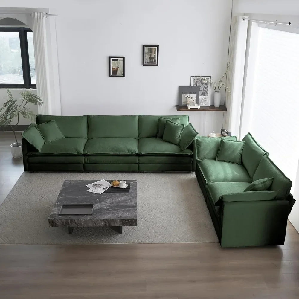 2 Piece Living Room Furniture Set, Green Chenille Deep Seat Loveseat and Sofa Set, Modern Luxury Sectional Cloud Couches