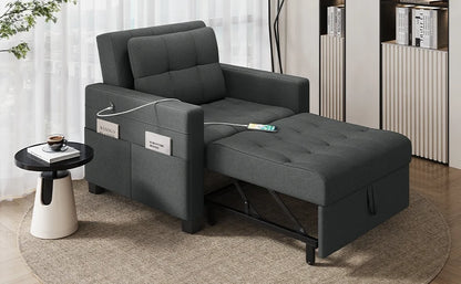 Convertible Futon Sofa Bed 3-in-1 Sleeper Chair Bed Tufted Couch with Adjustable Backrest, 2 USB Ports for Living Room