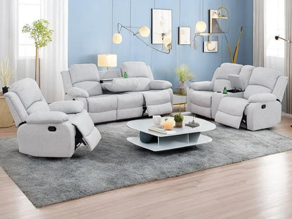 Sofa Set Living Room Furniture Reclining Couch Set with Cup Holders/Storage Console/Drop Down Table Fabric Recliner Sofa Set