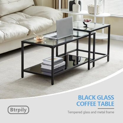 Golden Metal Glass Coffee Table - Two-Tiered with Tempered Glass, Stylish Metal Frame Coffee Table for Bedroom, Dining Room