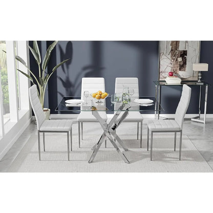 47-Inch Tempered Glass Dining Table with Chromed Legs