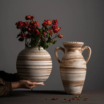 Wabi Sabi Stoneware Vase – Double-Eared & Modern Luxury