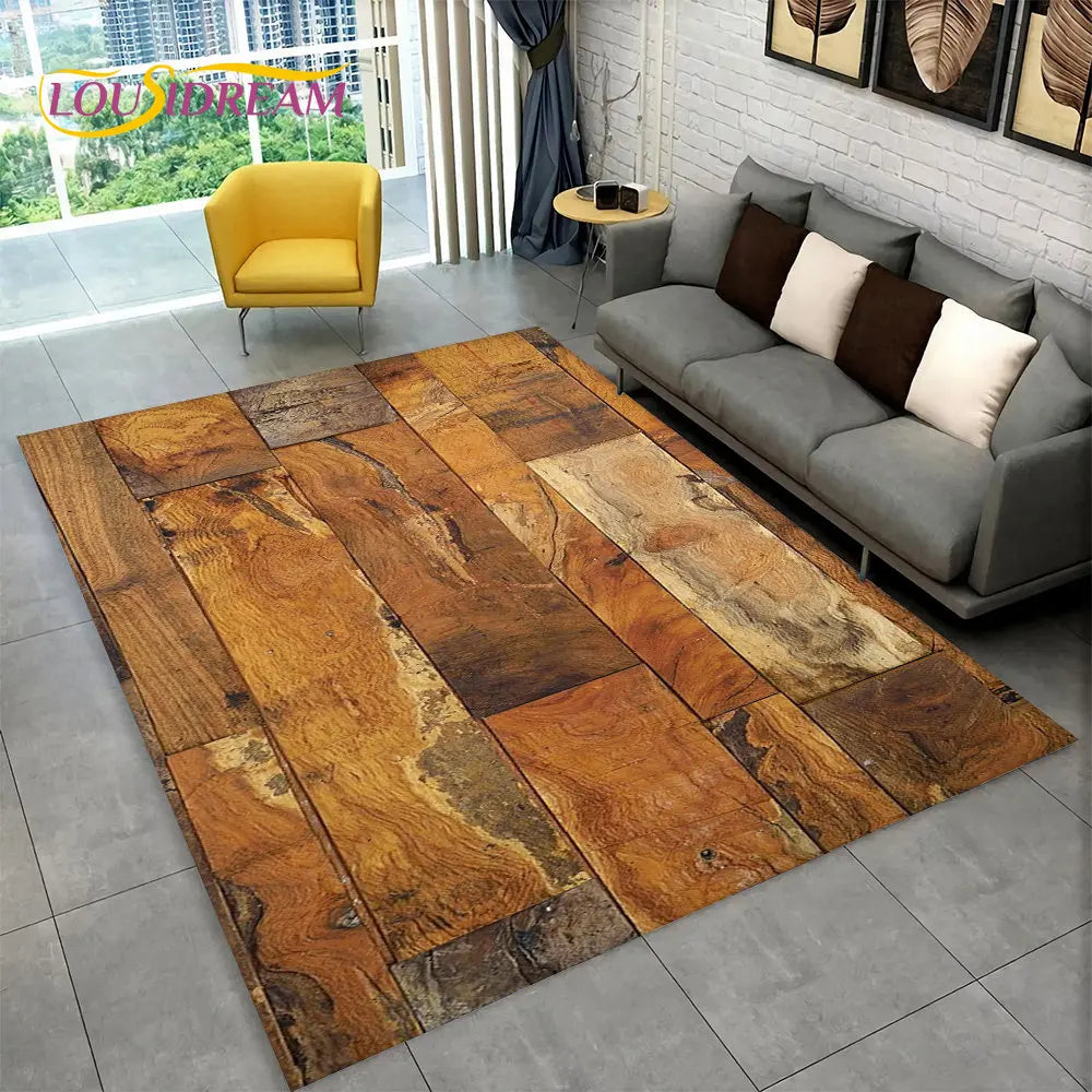 3D Wood Grain Retro Area Rug Large, Carpet Rug for Living Room, Kids Bedroom, Sofa, Decor