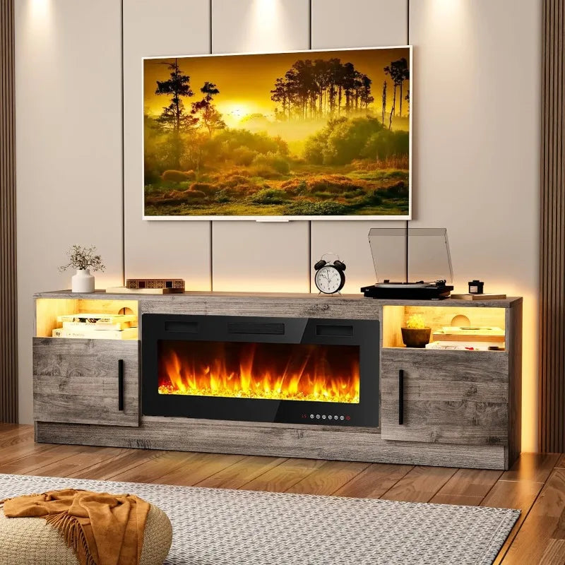 Fireplace TV Stand Entertainment Center with 36" Fireplace, 70" Wooden TV Stand for TVs Up to 80",Media TV Console with