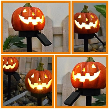 Halloween Solar Light Lawn Decorations Pathway 3D Orange Pumpkins Stake Markers Stake Walkway Driveway Garden Decor Stake Lamp