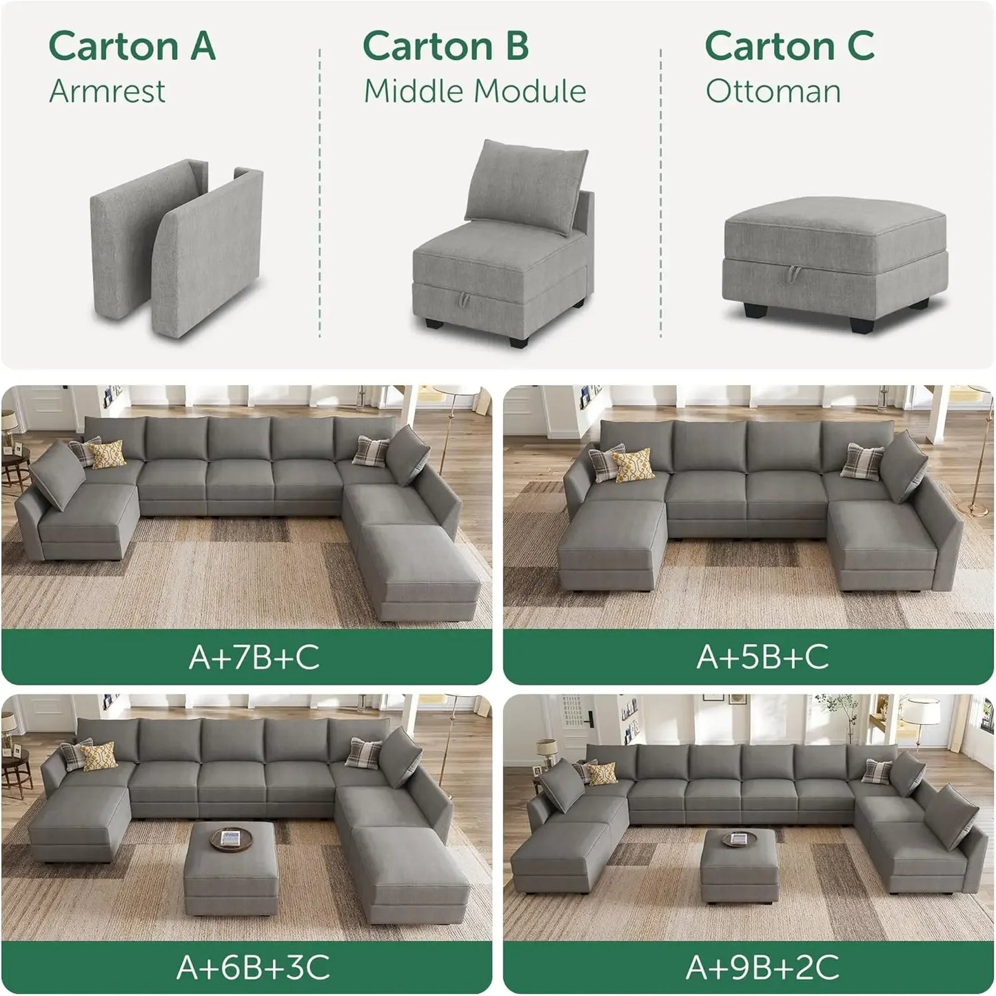 Living Room Sofas Modular Sectional Sofa with Storage Sleeper Sectional Sofa Modular Sectional Couch for Living Room Grey