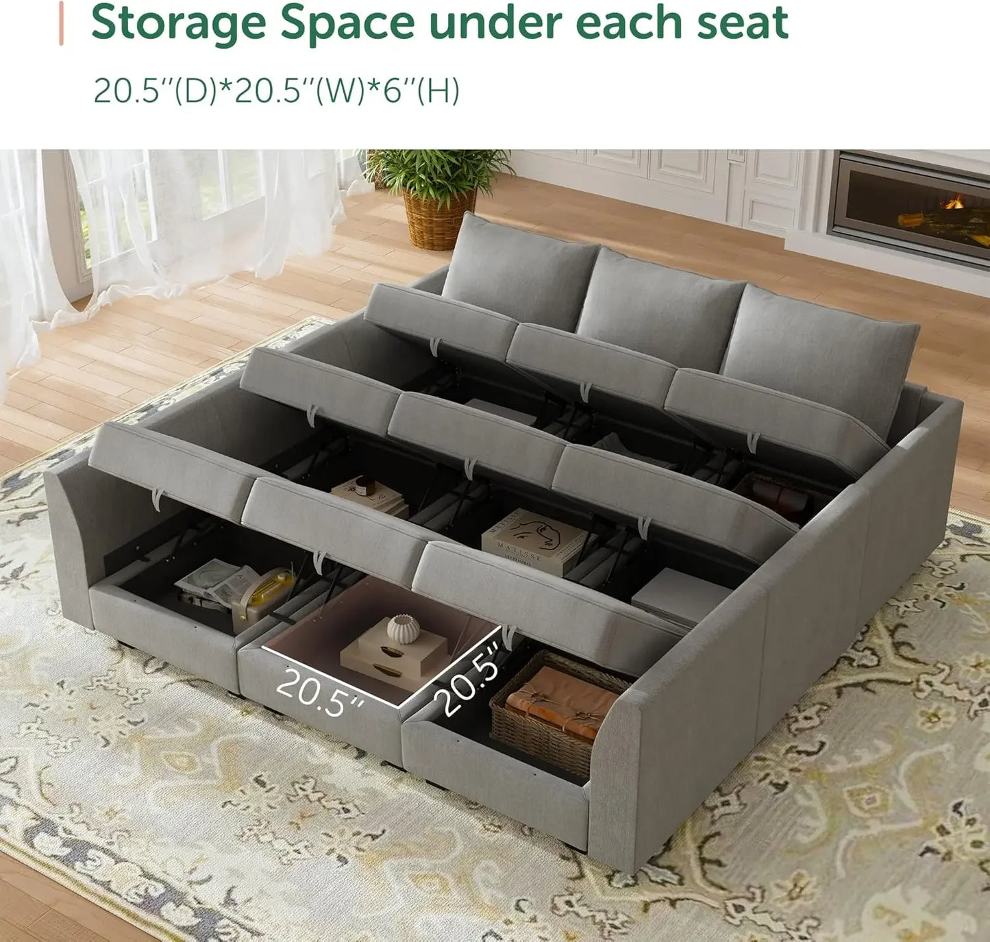 Living Room Sofas Modular Sectional Sofa with Storage Sleeper Sectional Sofa Modular Sectional Couch for Living Room Grey