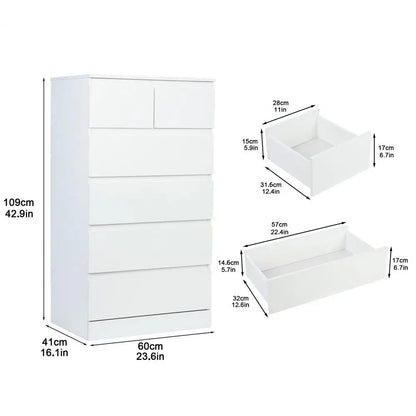 White Dresser, Bedroom Dresser & Chests Of Drawers, Tall Dresser With 6 Wood Drawers, Large Wood Dresser For Bedroom Closet