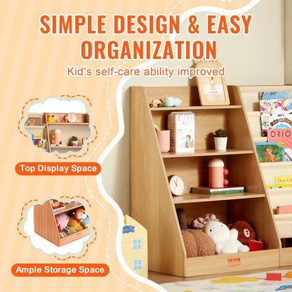 VEVOR 4-Tier Kids Wooden Bookshelf Six-Layer Sling Bookcase Baby Storage Book Rack for Kids Room Playroom Kindergarten Nursery