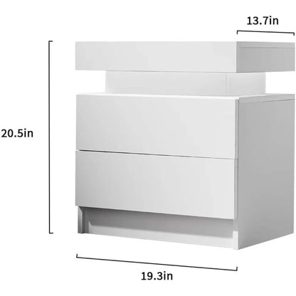 Nightstand Set of 2 LED Nightstand with 2 Drawers,Bedside Table with Drawers for Bedroom Furniture,Side Bed Table , White