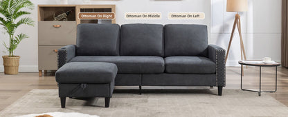 Convertible Sectional Couches for Living Room, L-Shaped Couch 3 Seats Sofas with Storage Chaise & 2 Cup Holders  home furniture