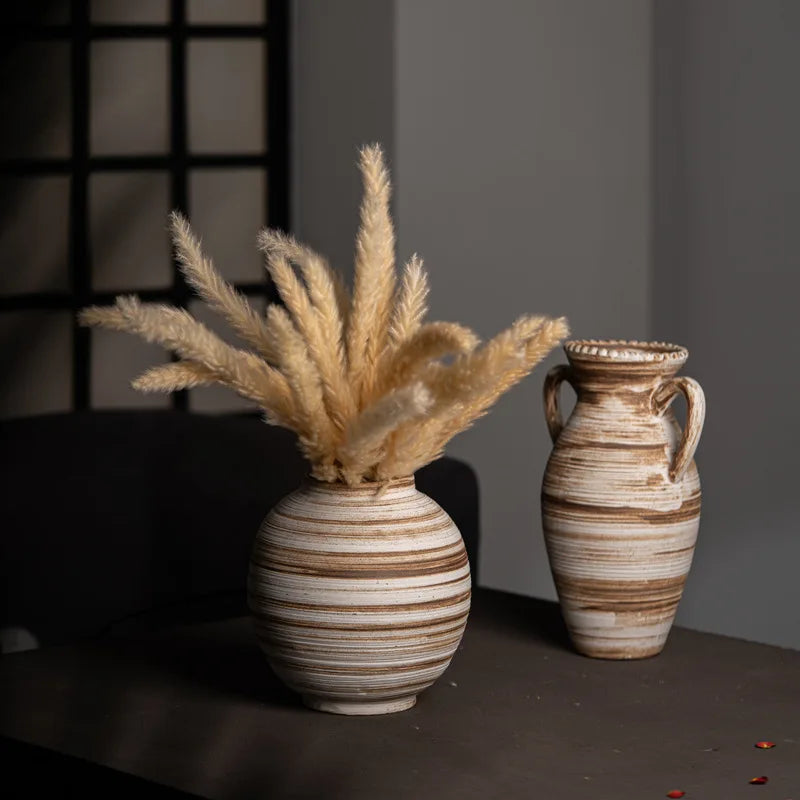 Wabi Sabi Stoneware Vase – Double-Eared & Modern Luxury