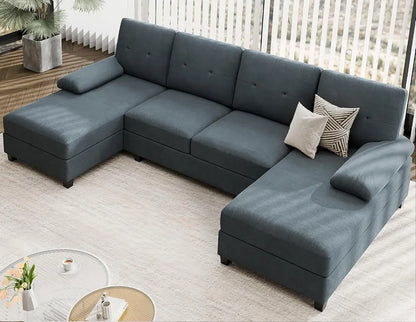 Sectional Sofa Couches for Living Room, U Shaped Couch Sofas Living Room Furniture Sets Clearance with Double Chaises