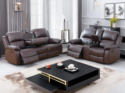 Sofa Set Living Room Furniture Reclining Couch Set with Cup Holders/Storage Console/Drop Down Table Fabric Recliner Sofa Set