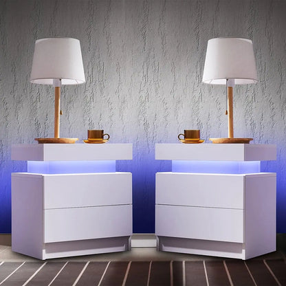 Nightstand Set of 2 LED Nightstand with 2 Drawers,Bedside Table with Drawers for Bedroom Furniture,Side Bed Table , White