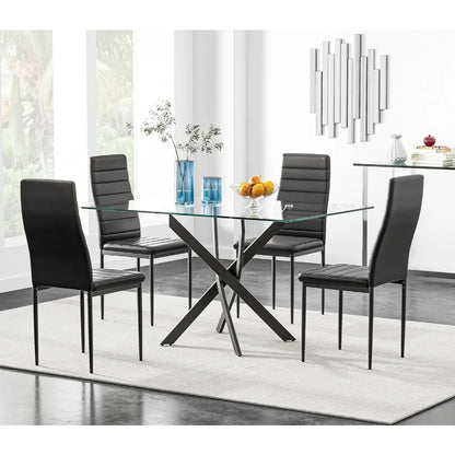 5 Piece Dining Table Set, Tempered Glass Dining Set for 4 Kitchen Table Set with 4 Upholstered High-Back Chairs