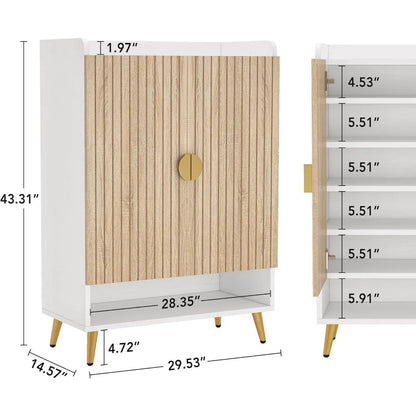 ShoeCabinet with Doors,7-Tier Shoe Storage Cabinet with Adjustable Shelves,Wooden Shoes Rack Shoefor Entryway,Closet,Living Room