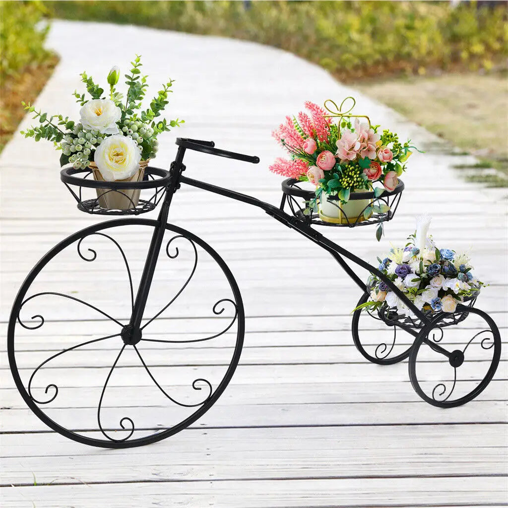 3 Tier Metal Tricycle Plant Stand Flower Pot Holder for Home Garden Patio