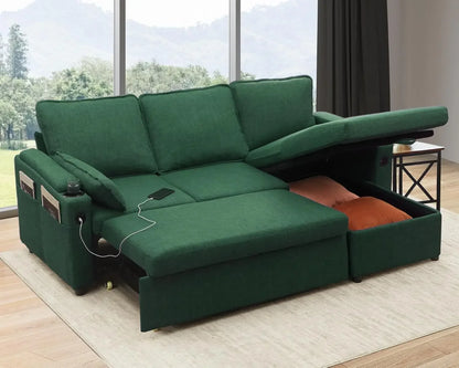 Sofa Bed Sleeper Pull Out 2 in 1 Sectional Sleeper Sofa Couches with Storage,USB, Cup Holder,Pullout Sectional Couches