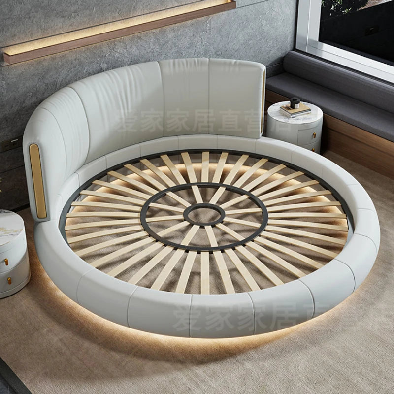 Round Unique Double Bed Luxury Upholstered Modern Comferter Bed Queen Size Cama Matrimonial Bedroom Furniture