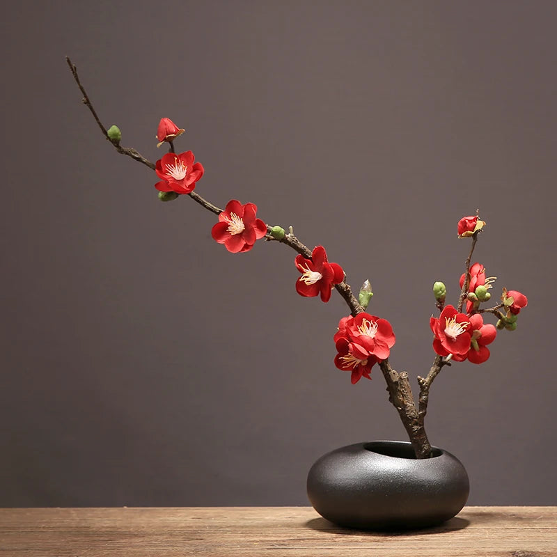 Chinese Ceramic Vase with Faux Plum Blossoms – Home Décor