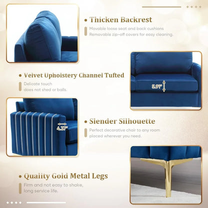 Sofa and Loveseat Set 2 Piece, Comfy Velvet Tufted Couch and Loveseat Sets Living Room Furniture Sets with Gold Leg