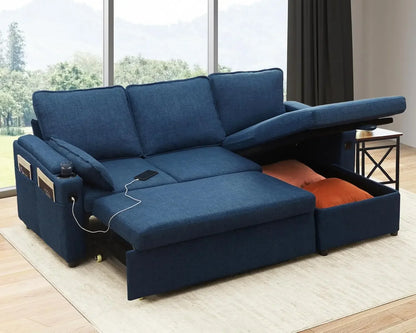 Sofa Bed Sleeper Pull Out 2 in 1 Sectional Sleeper Sofa Couches with Storage,USB, Cup Holder,Pullout Sectional Couches