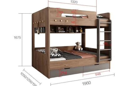 Modern Nordic Bunk Bed, Double-Layer Log Design