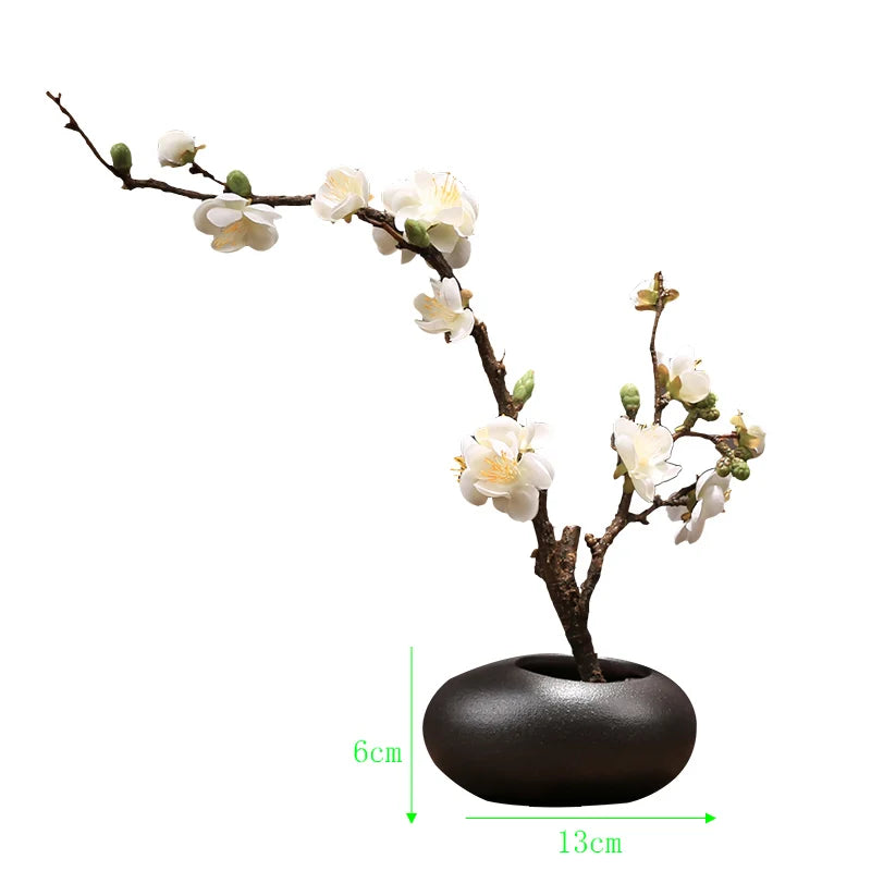 Chinese Ceramic Vase with Faux Plum Blossoms – Home Décor