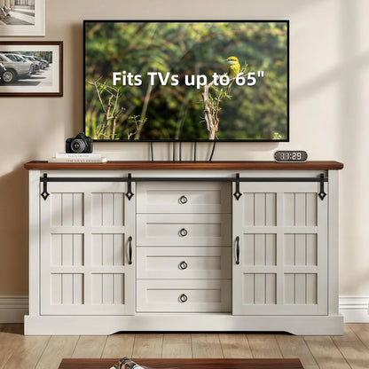 Farmhouse Sideboard Buffet Cabinet with Storage, Large Kitchen Cabinet w/Sliding Barn Doors and 4 Drawers, for Dining Room