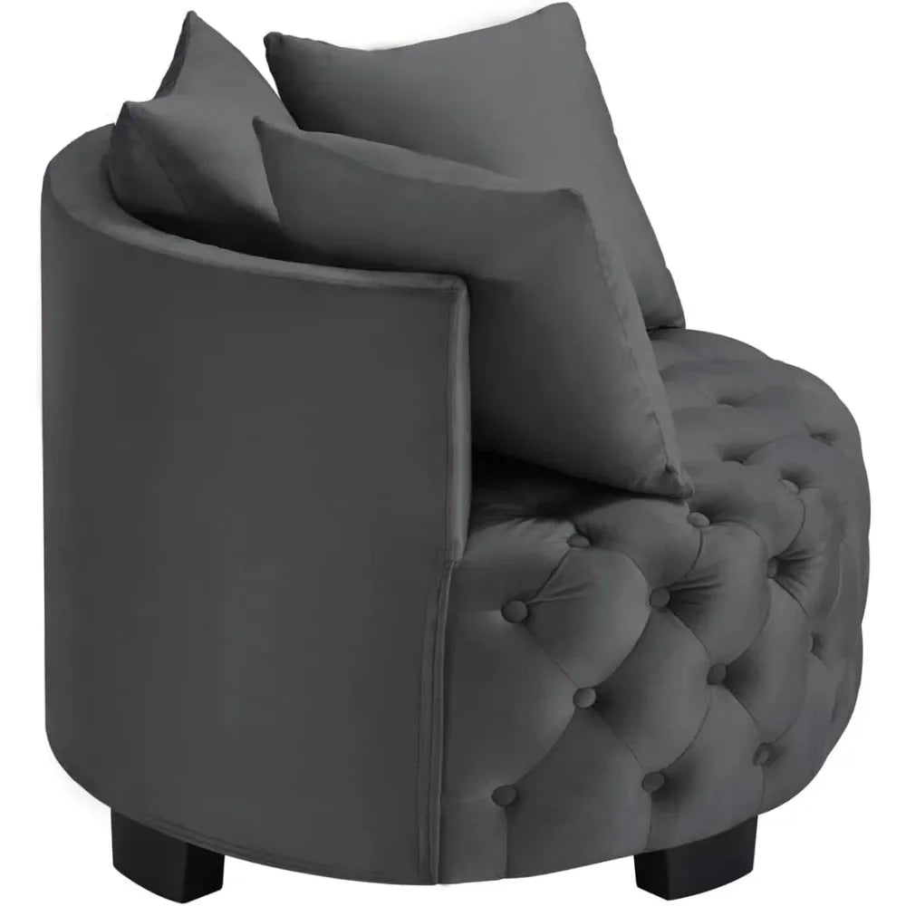 Contemporary Upholstered Tufted Leisure Chair Accent Chair,Sofa Lounge Club Round Chair with 3 Pillows, Barrel Chair