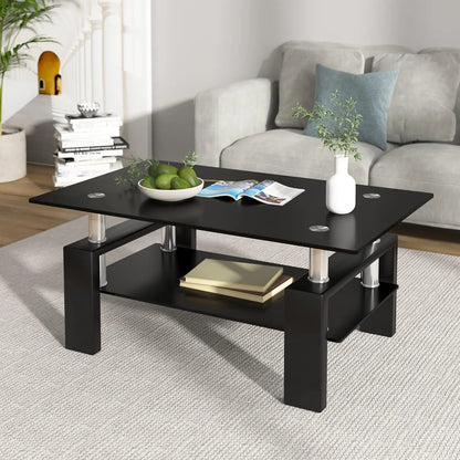 Modern 2-Tier Rectangle Glass Coffee Table for Living Room