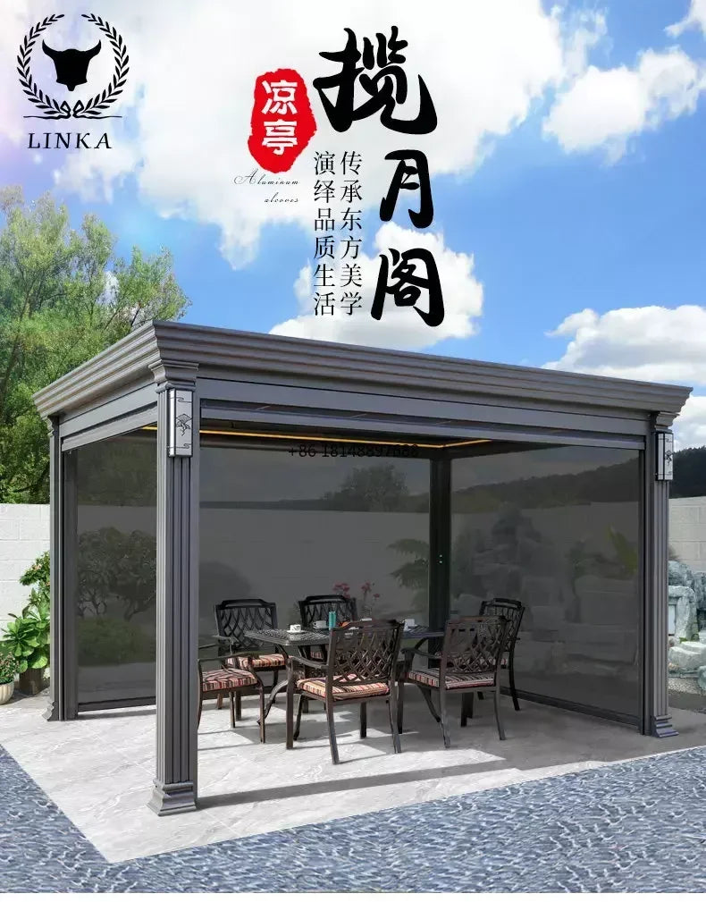 Aluminum alloy outdoor pavilion courtyard garden leisure pavilion electric louver flip pavilion villa sun room