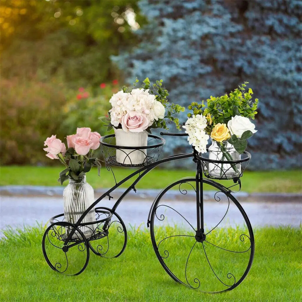 3 Tier Metal Tricycle Plant Stand Flower Pot Holder for Home Garden Patio