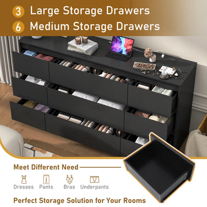 "63” 9-Drawer Dresser with Charging Station, Handle-Free