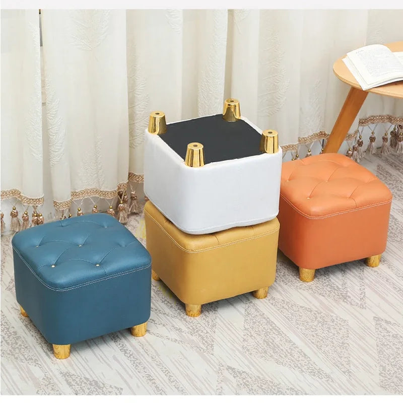 Nordic Tech Cloth Stool Household Coffee Table Stool Solid Wood Low Shoe Changing Stools Living Room Sofa Stools Square Ottomans