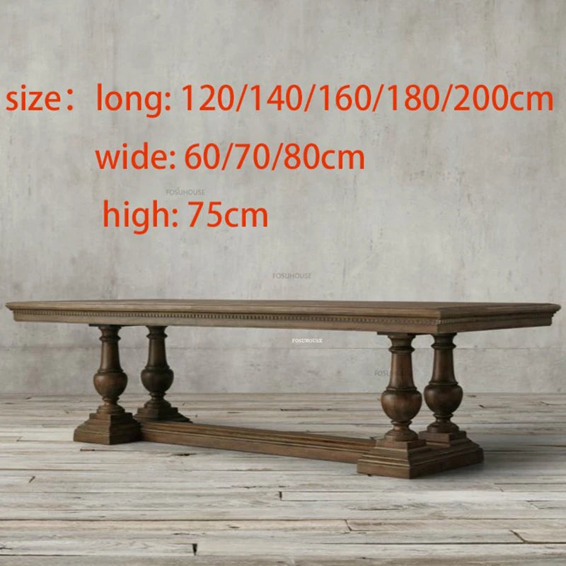 American Solid Wood Dining Tables Home Dining Table and Chair Set European Dining Room Furniture Kitchen Retro Rectangular Table