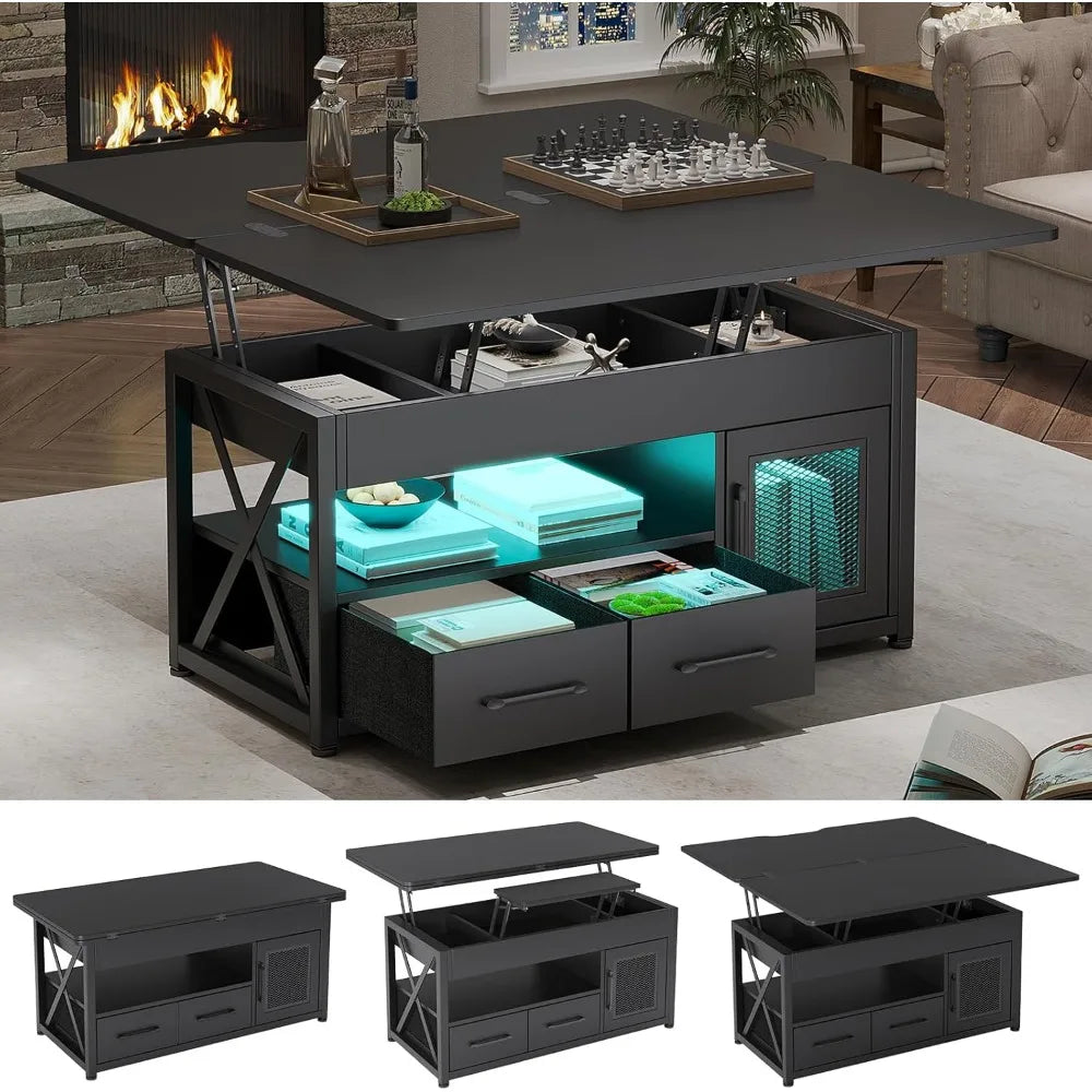 Lift Top Coffee Table, 4 in 1 Coffee Tables with Storage Cabinet for Living Room, Small Farmhouse Coffee Tables