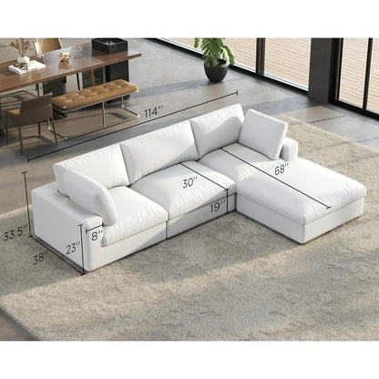Modular Sectional Sofa, Oversized Down Filled Sectional Sofa,Seats L Shaped Comfy Couch with Chaise,Could Sofa for Living Room