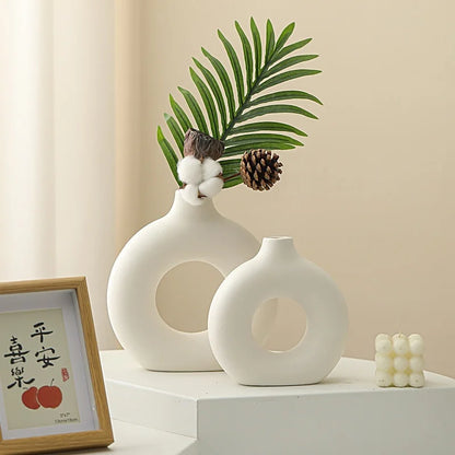 1pc Imitation Ceramic Pure White Vase Decorative Vasen Single Branch Flower Arranging Ornament New Design Flowerpot Table Decor