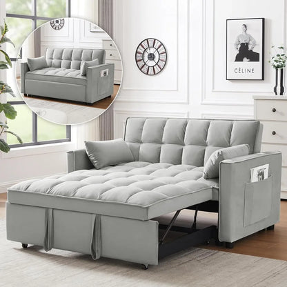 3-in-1 Convertible Sleeper Sofa Bed, Modern Pullout Couch Bed with Pull Out Bed, Adjustable Backrest, Loveseat Futon Sofa