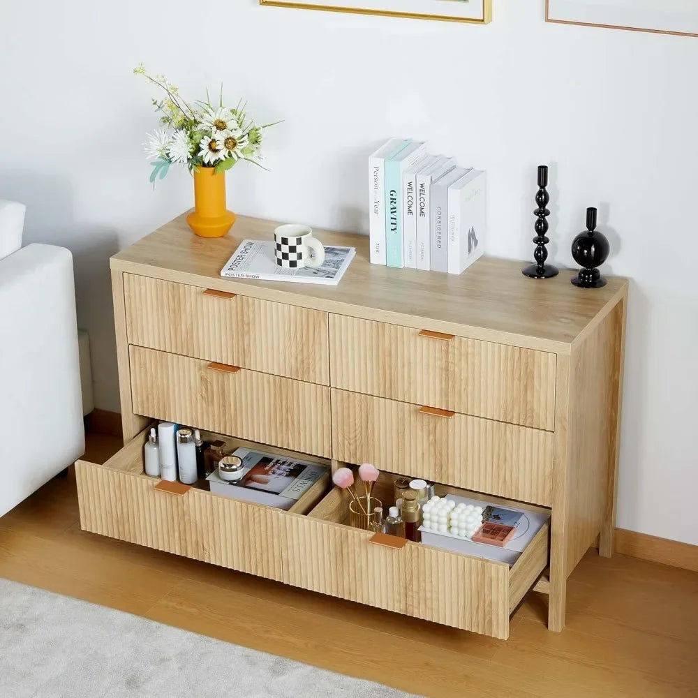 Drawer Double Dresser for Bedroom, Modern Closet Dressers Chest of Drawers with Fluted Panel,Wide Wood Storage Dresser