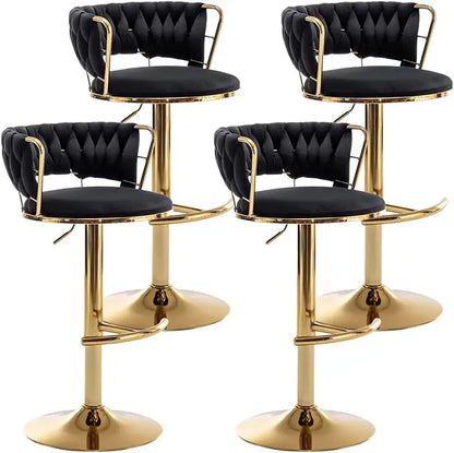 Gold Velvet Bar Stools Set of 4, Counter Height Bar Stools with Low Back, Swivel  Stool for Kitchen Island, Bar Pub (Beige)