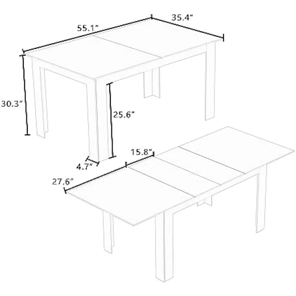 Retractable dining table for 6-8 people, modern medieval retractable dining table with leaves, kitchen dining furniture