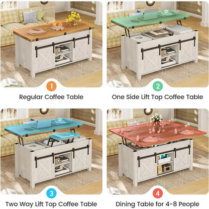 Lift Top Coffee Table 4 in 1 Multi-Function Convertible Coffee Tables with Storage and Hidden Compartment Farmhouse Coffee Table