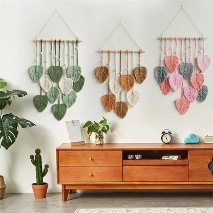 Leaf Macrame Wall Hanging – Boho Green Tapestry