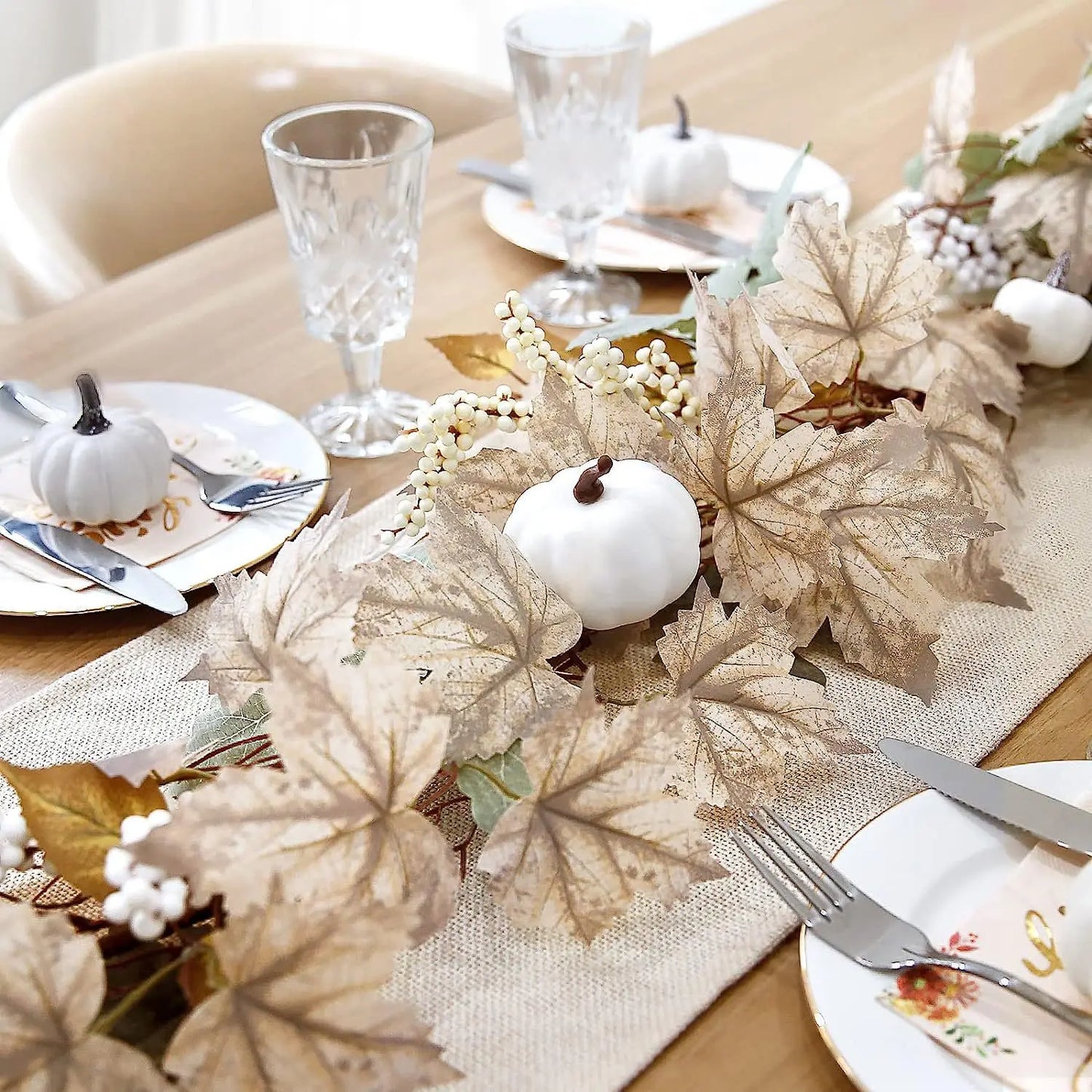 Fall Garland with Maple Leaves, Pumpkins and Berries for Home Decor