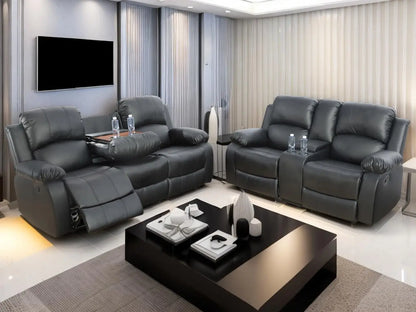 Sofa Set Living Room Furniture Reclining Couch Set with Cup Holders/Storage Console/Drop Down Table Fabric Recliner Sofa Set