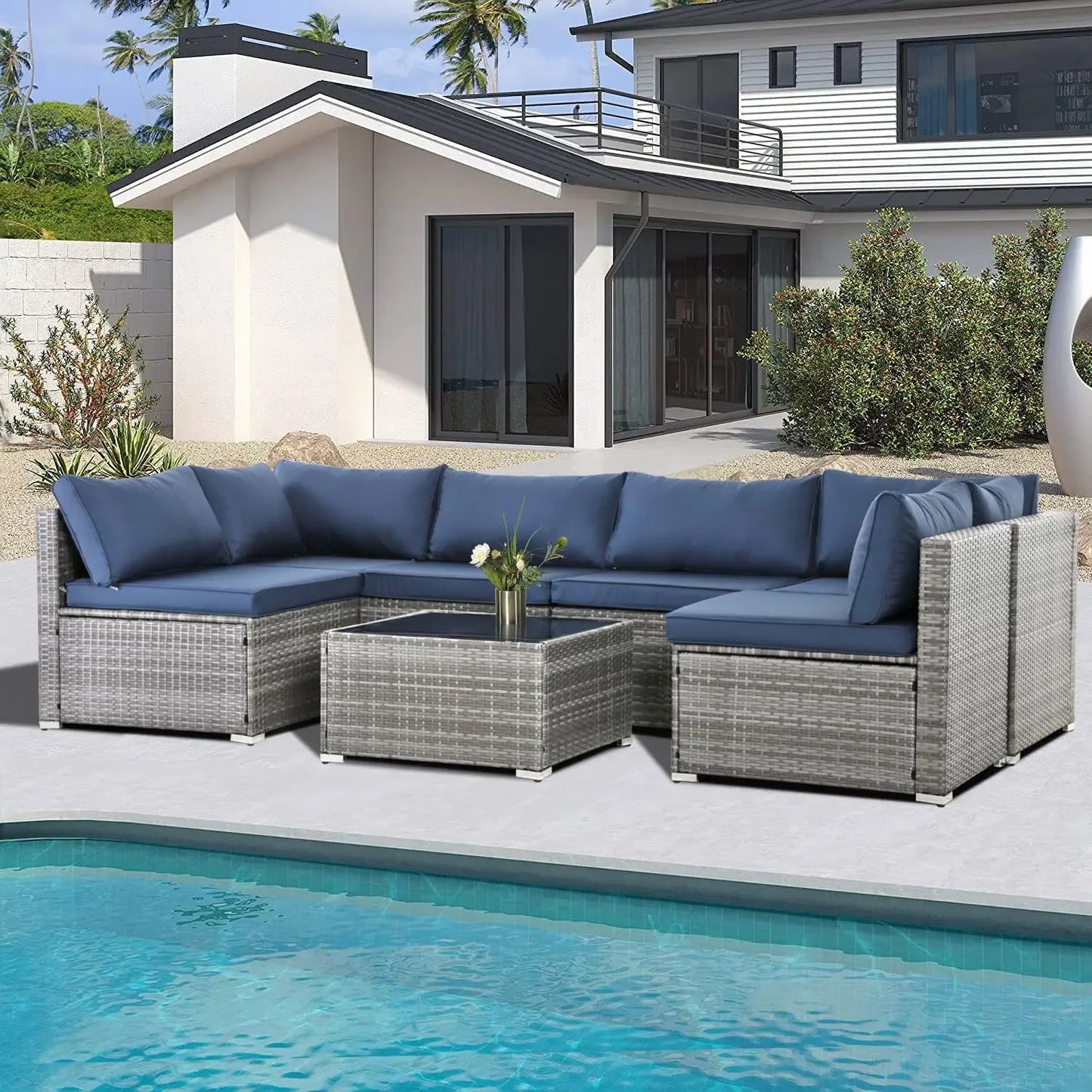 Modular Patio Furniture Set - Wicker Outdoor Sectional Sofa