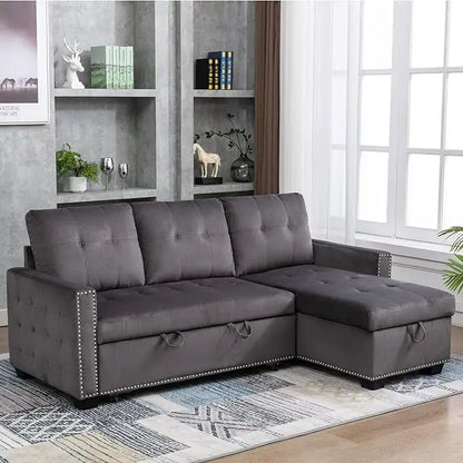 Modern Convertible Sleeper Sofa Bed, Seat Lounge Sofa w/Reclining Backrest,Toss Pillows,Sofa Couch Pullout Bed for Living Room
